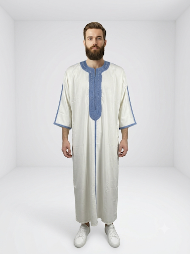 Akhi Made Collection - White and Blue Thobe